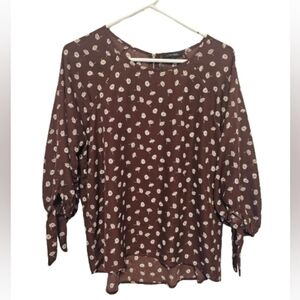 Papermoon Floral Brownish Burgundy Floral Blouse Women's Size Large